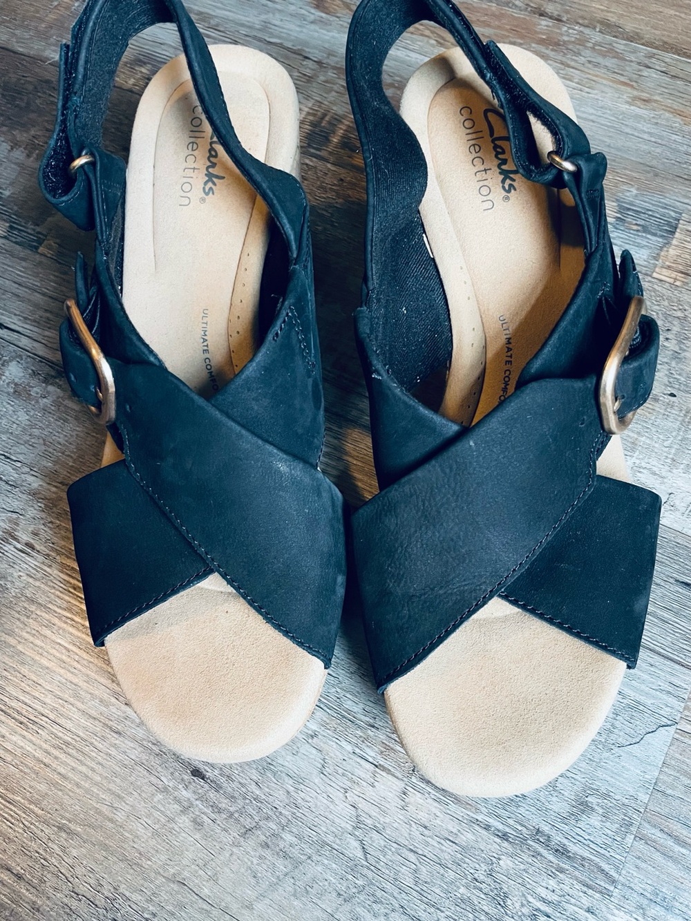Clarks Women's Boho-Chic Giselle Dove Wedge Sandals in Nubuck Black, Size 9.5 - Picture 3 of 10